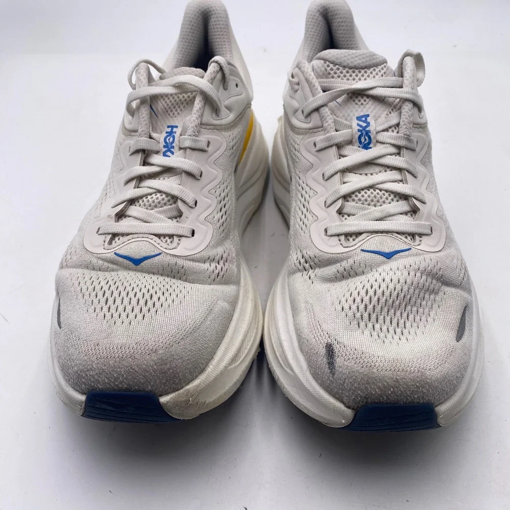 HOKA One One Bondi 9 Running Shoes Mens 11.5 White Yellow 1162011 WGRT Sneaker